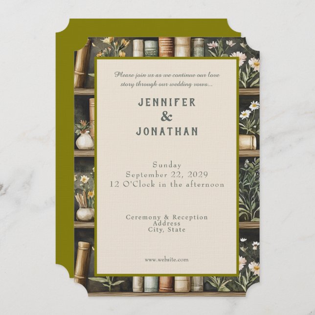 Convites Rustic Book Lovers Print Wedding Invitation (Frente/Verso)
