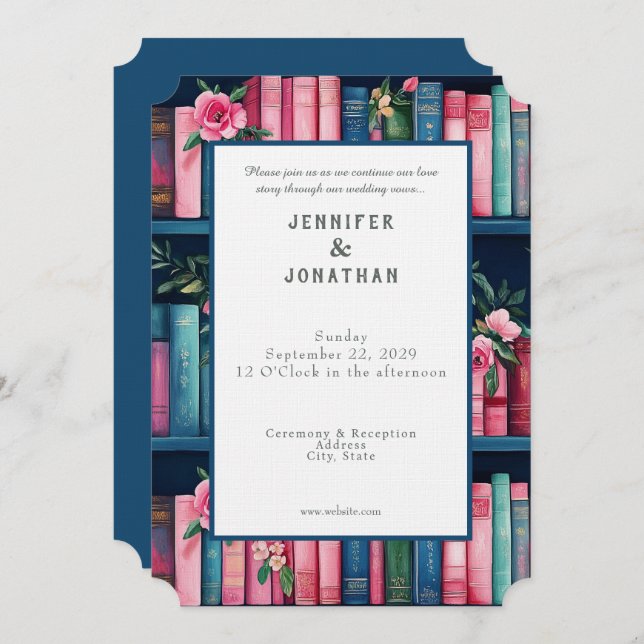 Convites Rustic Book Lovers Print Wedding Invitation (Frente/Verso)