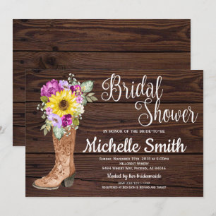 Convites Rustic Boot Country Floral Chá de panela de Girass
