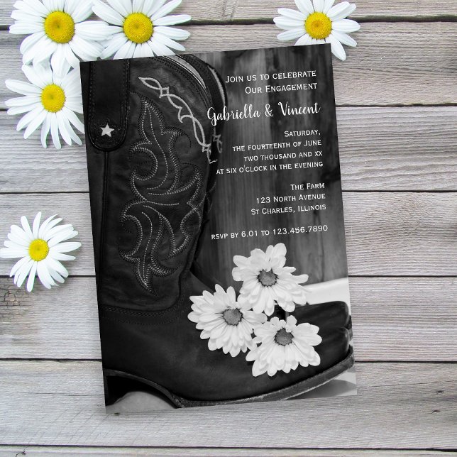 Convites Rustic Boots and Daisies Western Festa de noivado (Criador carregado)