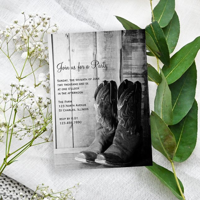 Convites Rustic Boots Country e Western General Party (Criador carregado)