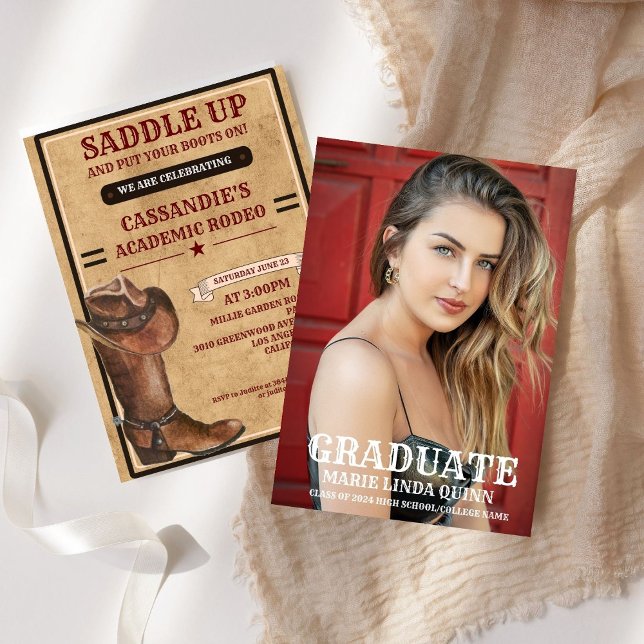 Convites Rustic Boots Western Cowboy Graduação (Criador carregado)