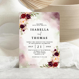 Convites Rustic Bordeaux Blush Floral Wedding Invitation