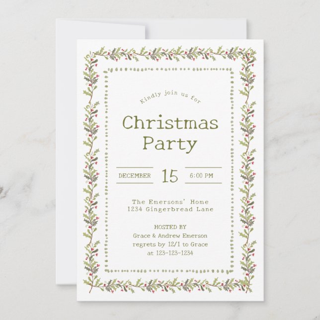 Convites Rustic Botanical Christmas Party (Frente)