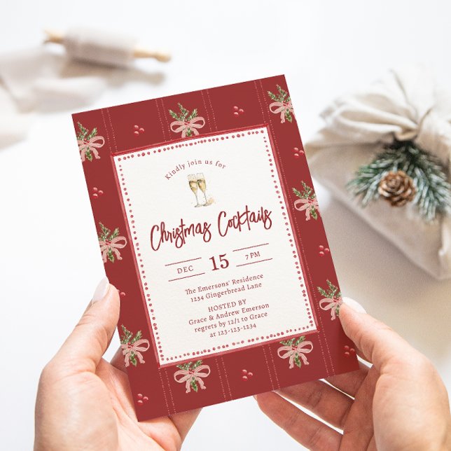 Convites Rustic Botanical Christmas Party Invitation (Rustic Bows & Holly Christmas Botanicals Cocktail Party Invitation by Painted Paperie)