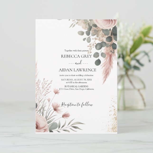 Convites Rustic Botanical Eucalyptus Greenery Wedding  (Em pé/Frente)
