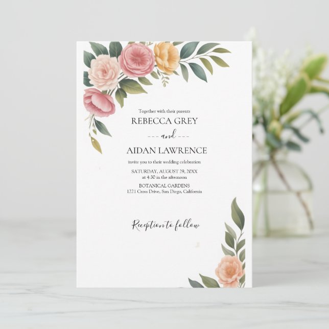 Convites Rustic Botanical Eucalyptus Greenery Wedding  (Em pé/Frente)