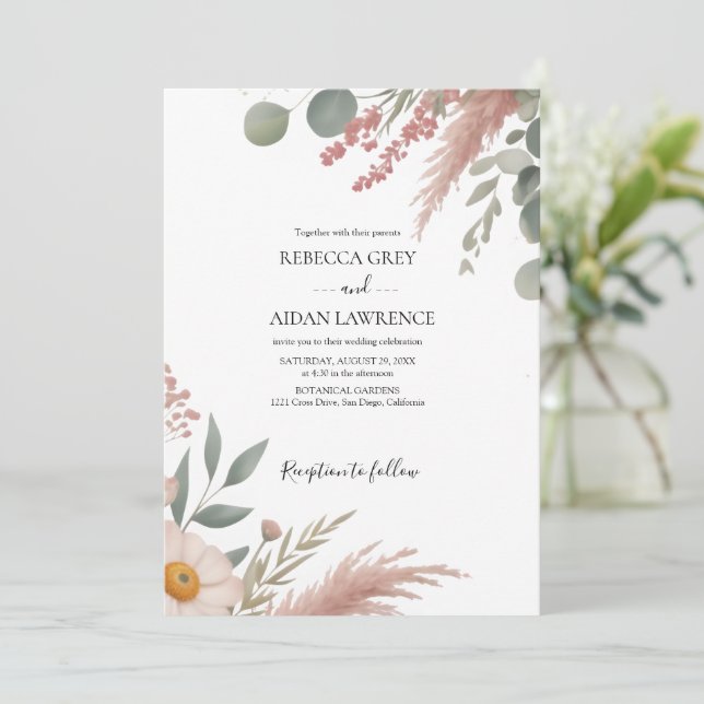 Convites Rustic Botanical Eucalyptus Greenery Wedding  (Em pé/Frente)