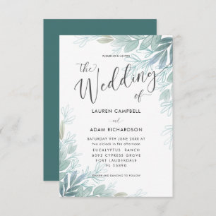 Convites Rustic Botanical Sage Green & Teal Wedding Invit