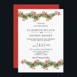 Convites Rustic Boughes of Holly Winter Christmas Wedding<br><div class="desc">Rustic Boughs de Holly Winter Christmas Invitation em Red and Green.</div>