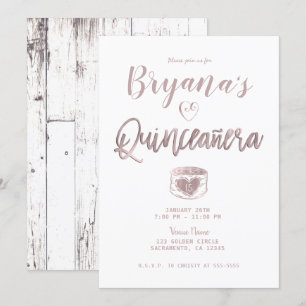 Convites Rustic Branco Madeira Rosa Dourado Rosa 15 Quincea