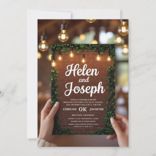 Convites Rustic Brick Wall & String Lights Casamento Convit