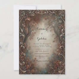 Convites Rustic Bronze Filigree Autumn Forest Wedding