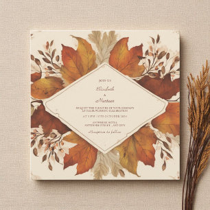 Convites Rustic Brown Beige Burnt Orange Floral Autumn