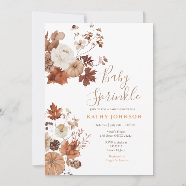 Convites Rustic Brown Floral Fall Baby Sprinkle Invitation (Frente)