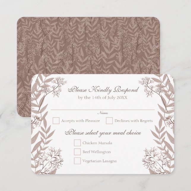 Convites Rustic Brown Wedding Vintage Botânico (Frente/Verso)