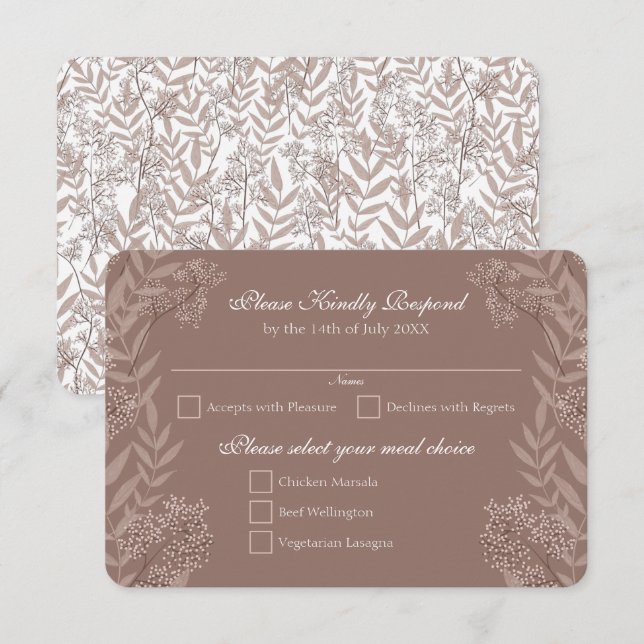 Convites Rustic Brown Wedding Vintage Botânico (Frente/Verso)