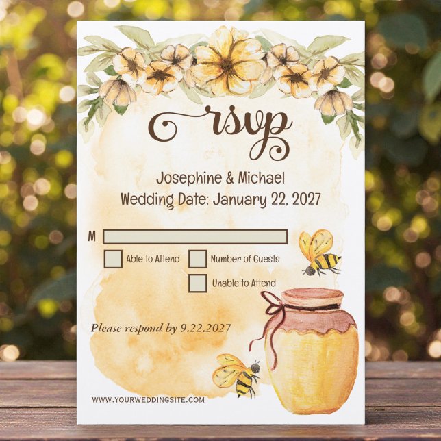 Convites Rustic Bumble Bee Rustic Wedding RSVP (Criador carregado)