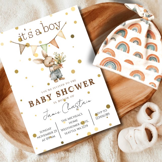 Convites Rustic Bunny Baby Boy Invitation (Criador carregado)
