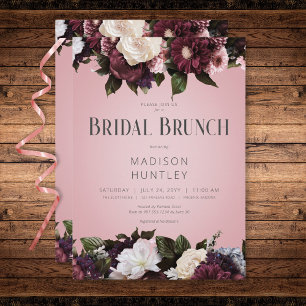 Convites Rustic Burgundy Cream & Pink Floral Bridal Brunch