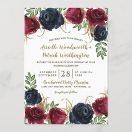 Convites Rustic Burgundy e Marinho Blue Wedings Invtions