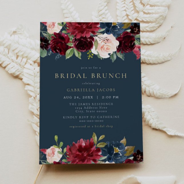 Convites Rustic Burgundy e Marinho Floral Bridal Brunch (Criador carregado)