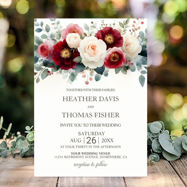 Convites Rustic Burgundy e White Floral Weds (Criador carregado)