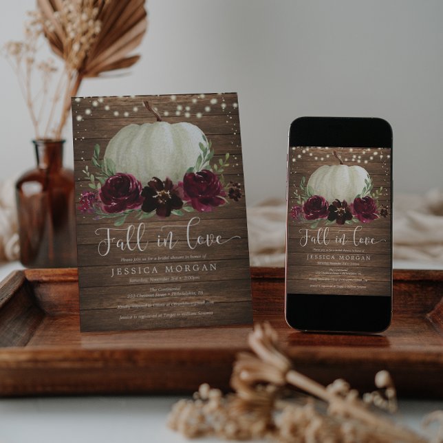 Convites Rustic Burgundy Fall in Love Chá de panela Invite (Criador carregado)