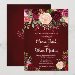 Convites Rustic Burgundy Floral