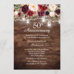 Convites Rustic Burgundy Floral Luzes 50º Aniversário<br><div class="desc">Mais Bonito Convites de Aniversário de Casamento na Loja Little Bayleigh!</div>