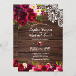Convites Rustic Burgundy Lace Floral | Barn Wood Wedding