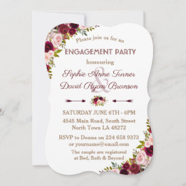 Convites Rustic Burgundy Marsala Festa de noivado Floral