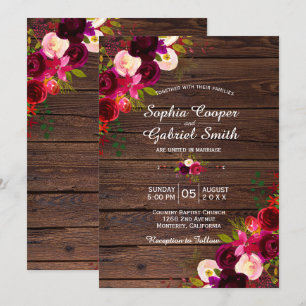 Convites Rustic Burgundy Marsala Floral   Barn Wood Wedding