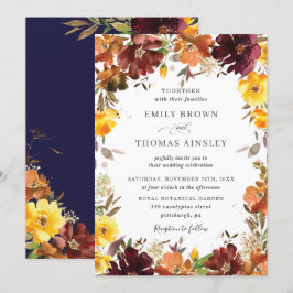 Convites Rustic Burgundy Orange Yellow Floral Casamento out