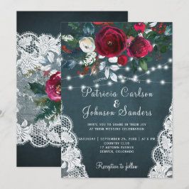 Convites Rustic burgundy peonies Inverno acende casamento
