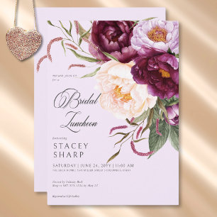 Convites Rustic Burgundy & Pink Peonies Bridal Luncheon