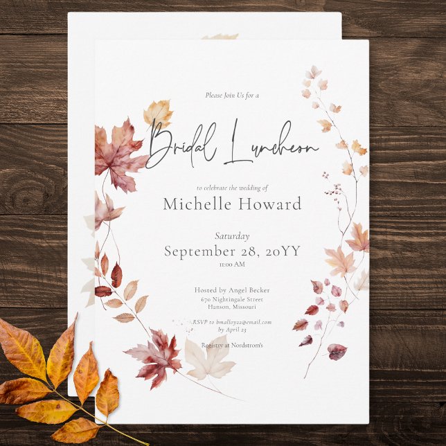 Convites Rustic Burgundy & Rust Fall Deixa O Almoço Bridal (Rustic Burgundy & Rust Fall Leaves Bridal Luncheon Invitation)