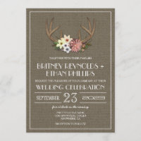 Convites Rustic Burlap Deer Antler Casamento