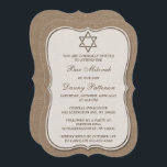 Convites Rustic Burlap Jewish Star: David Bar Mitzvah<br><div class="desc">Estes convites podem ser personalizados para qualquer evento judeu sagrado, incluindo o Bar Mitzvah, Bat Mitzvah, Confirmação, Casamento, etc. Adicione seu texto personalizado usando a seção "Editar este modelo de design" ou clique no botão azul "Personalizá-lo" para alterar o estilo e a cor da fonte ou para adicionar uma foto...</div>