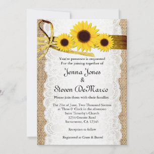 Convites Rustic Burlap, Lace, Sunflower Invitation