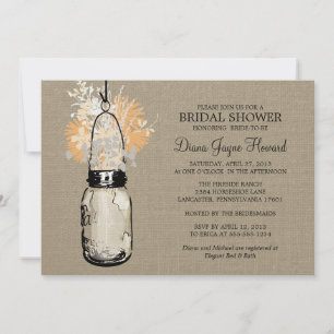 Convites Rustic Burlap Mason Jar e Flores Selvagens