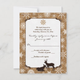 Convites Rustic Burlap, Snowflakes e Deer Weds RSVP