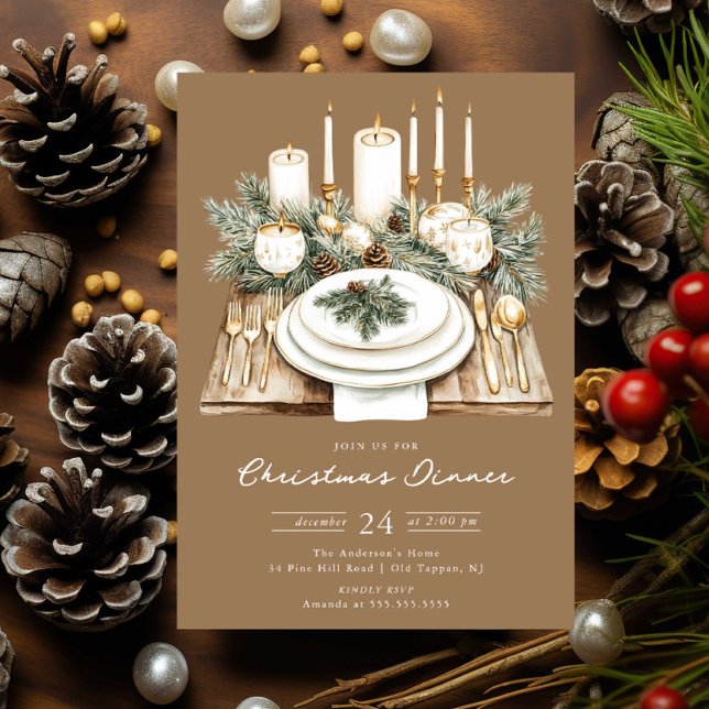 Convites Rustic Candlelight Christmas Dinner Invite (Criador carregado)