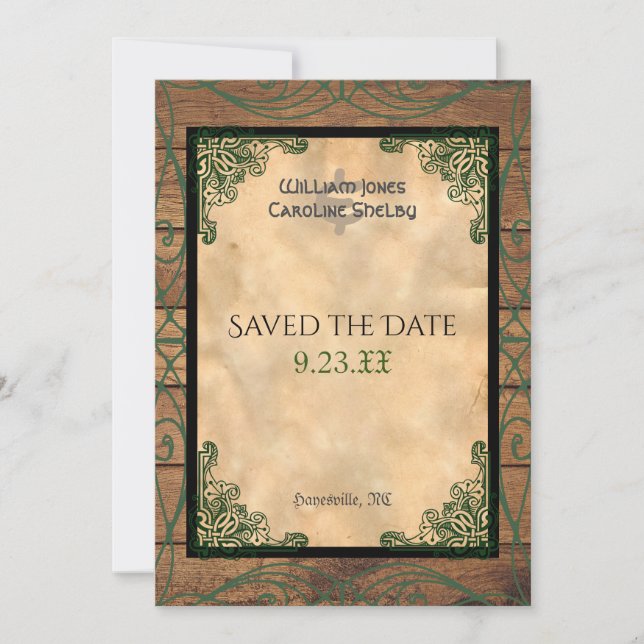 Convites Rustic Celtic Claddagh Salva a Data (Frente)