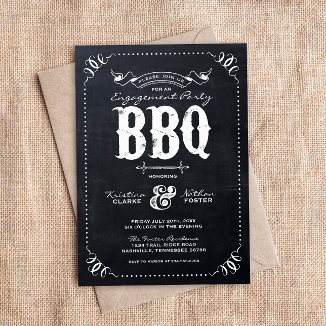 Convites Rustic Chalkbaord Engagement Party BBQ Invitation (Criador carregado)