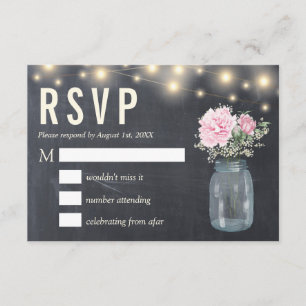 Convites Rustic Chalkboard Peony Floral Mason   Placa RSVP