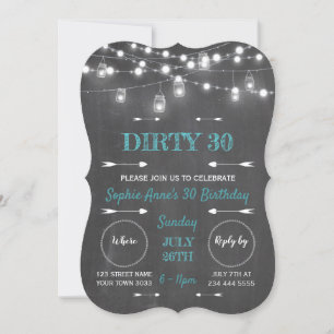 Convites Rustic Chalkboard String Lights Dirty 30 Aniversár