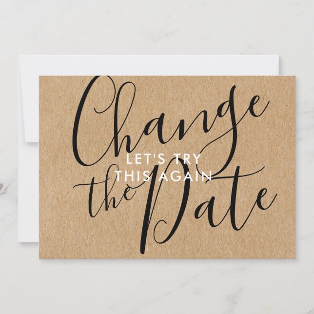 Convites Rustic Change the Date Postpond Canceled Script (A (Frente)