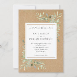 Convites Rustic Change the Date Watercolor Greenery