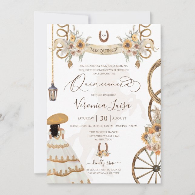 Convites Rustic Charro Floral Boho Country Quinceanera (Frente)